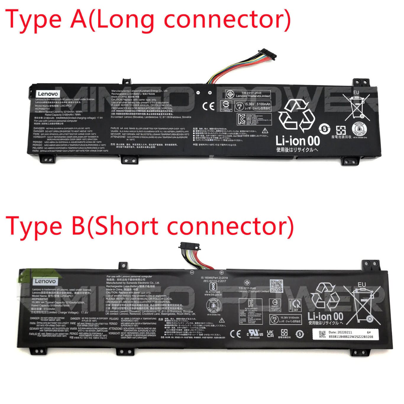 L20C4PC1, L20C4PC2 replacement Laptop Battery for Lenovo Legion 5 17ACH6H, Legion 5 17ACH6H 82JY0005GE, 15.36v, 5210mah / 80wh, 4 cells