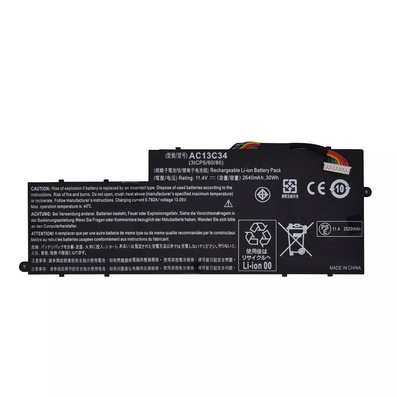 3ICP5/60/80, AC13C34 replacement Laptop Battery for Acer Aspire E3-111 Series, Aspire E3-112 Series, 11.4v, 2640mah / 30wh